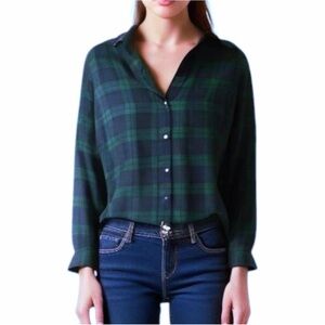 Grayson The Hero Plaid Green Blue Button Up Flannel Shirt L